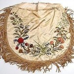 Early 19th century silk purse, 8 inches,  with silk embroidery, fringe, tassels