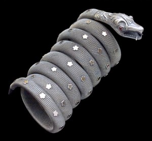 Silver mesh snake bracelet with garnet eyes. French c1800. Tadema Gallery.