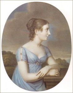 1815 Stephanie de Beauharnais-Baden wearing pale blue dress by Aloys Keßler after Johann Heinrich Schroeder